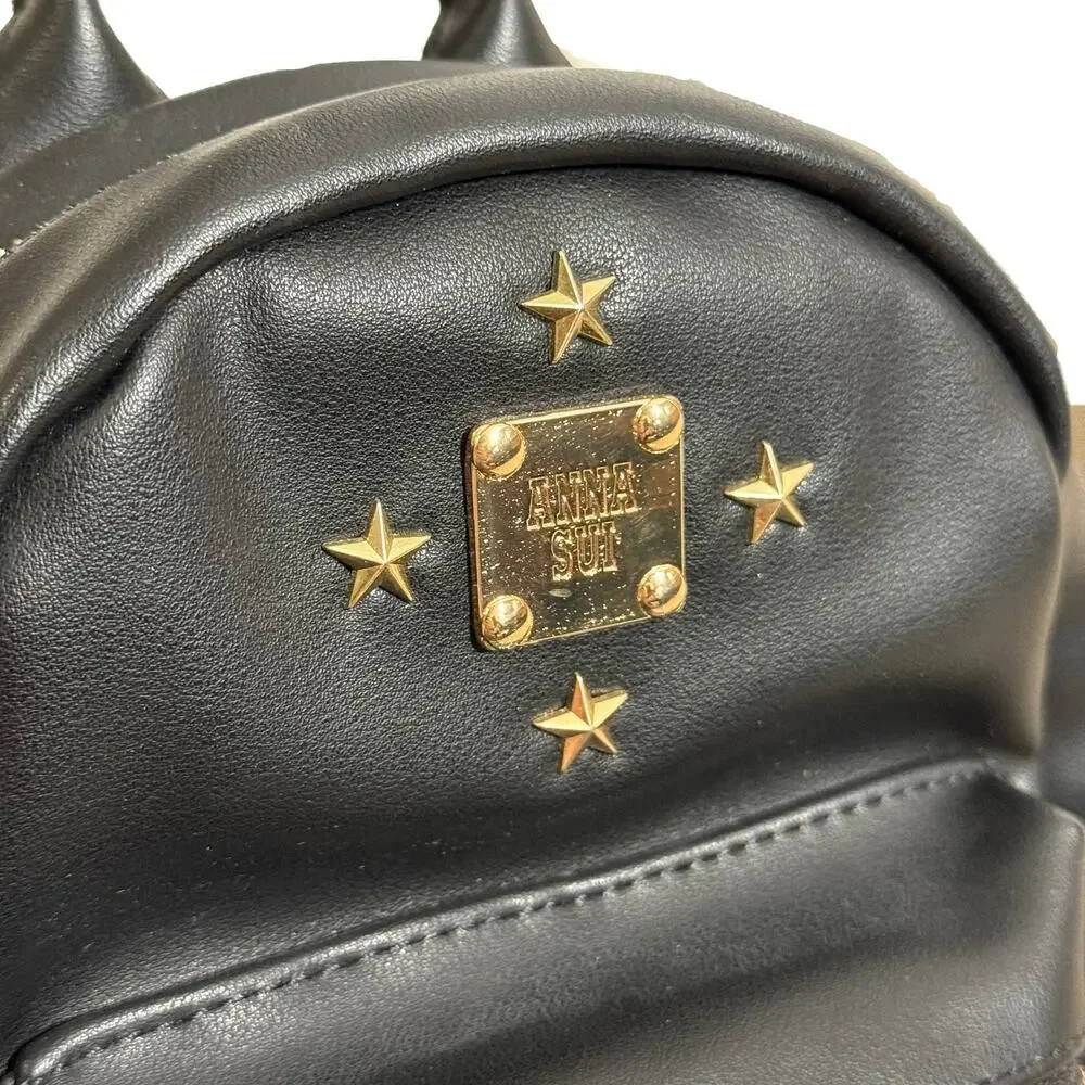 Anna Sui Black Star‎ Stud Mini Backpack Goth Y2K Compact Zip Bag Chic Women